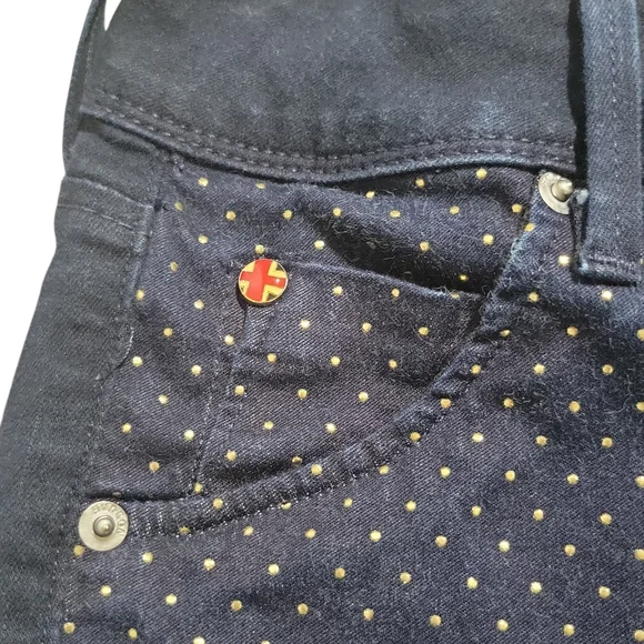 Hudson Women's Collin Vice Versa Skinny Gold Polka-Dot Denim Jeans Size 25 Dark - Picture 8 of 15